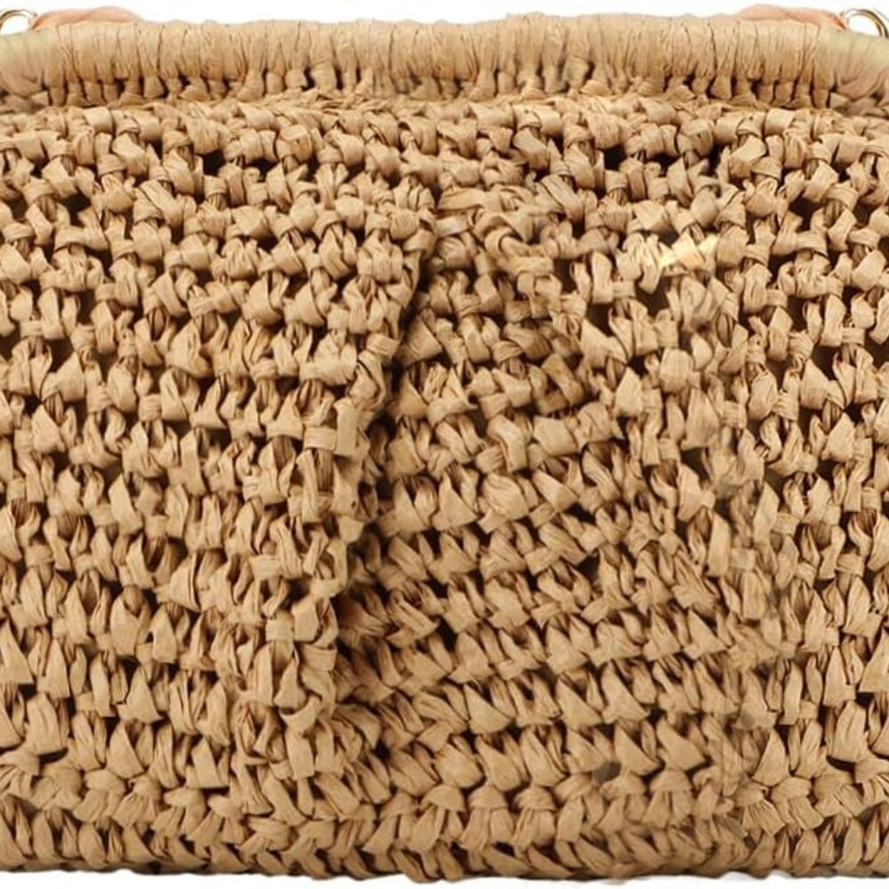 Straw Dumpling Clutch Purse,Summer Vacation Beach Crossbody Bag for Women,Raffia